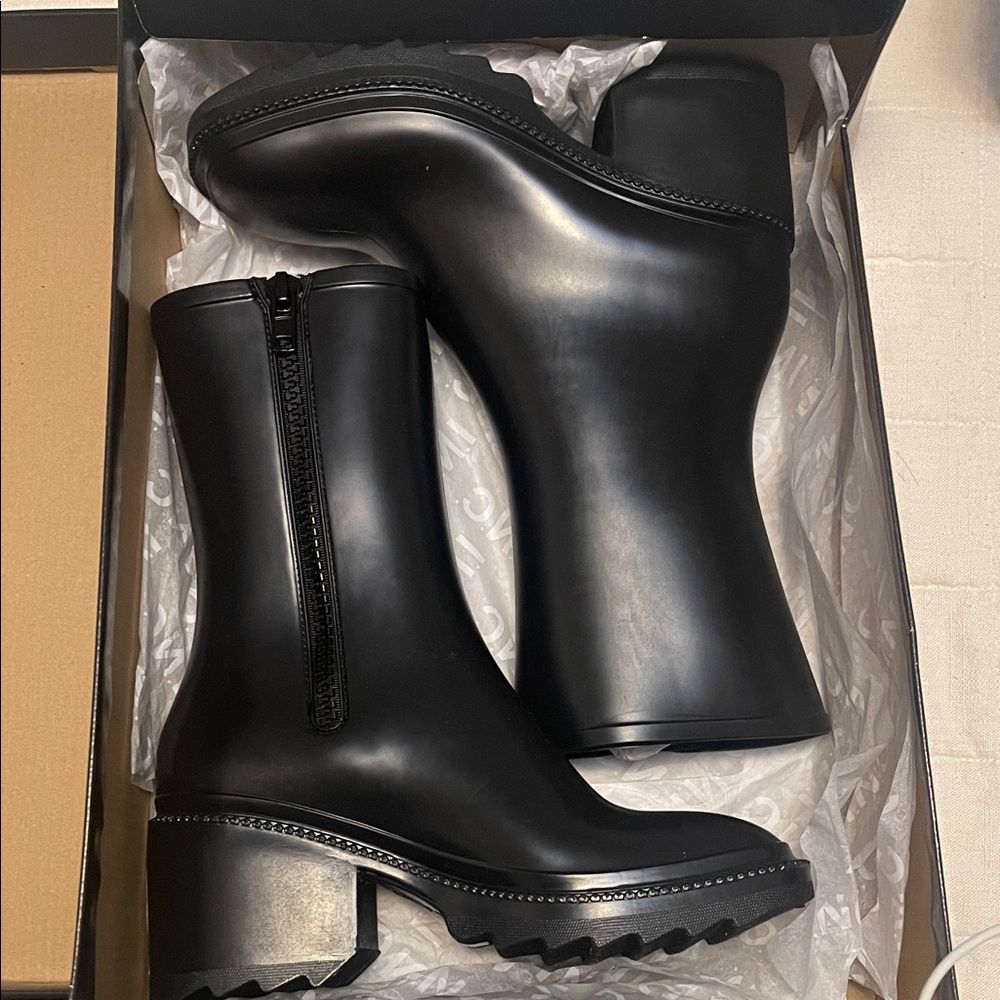 I*N*C Black Chunky Heel Ankle Rain Boots